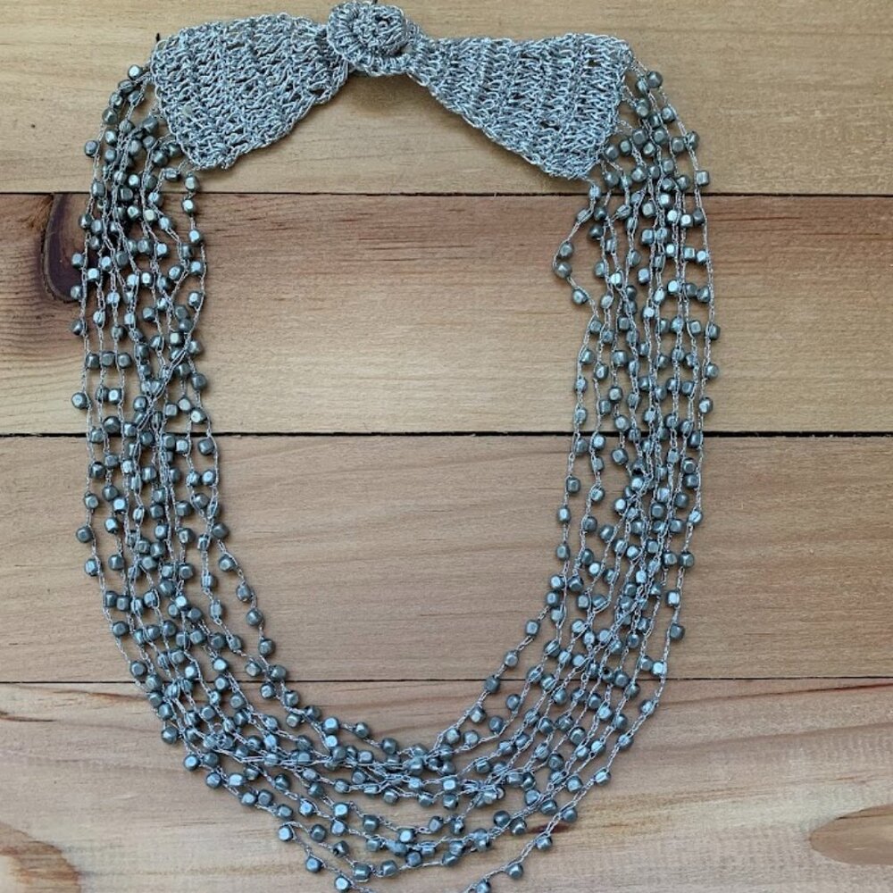 ZAD Metal seed Multistrand necklace w/woven bib enclosure